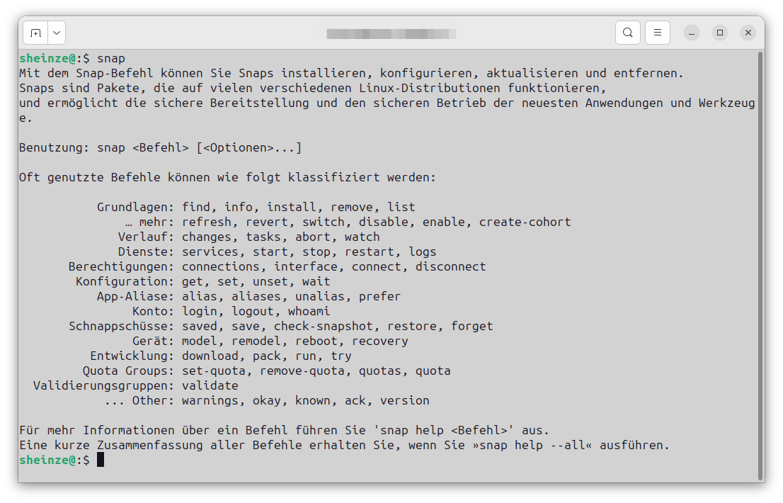 Anzeige der Argumente des Befehls snap unter Ubuntu 23.10