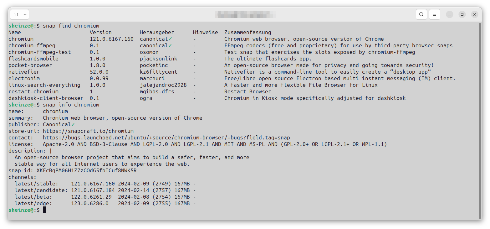 Anzeige von Informationen des Befehls snap unter Ubuntu 23.10