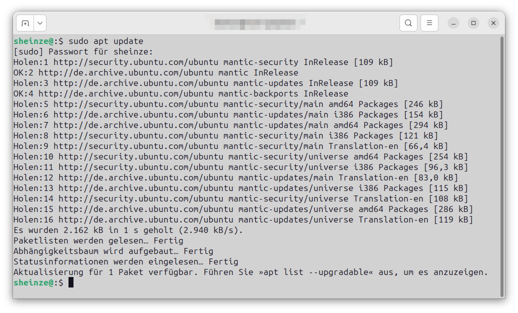 Aktualisierung der Repositories mit apt update unter Ubunu Linux 23.10