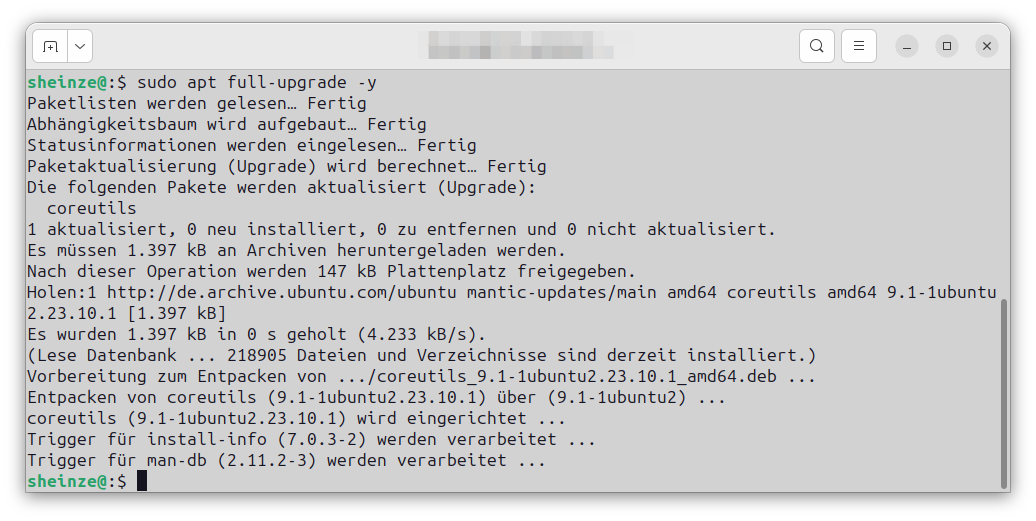 Installation der Updates mit apt full-upgrade unter Ubunu Linux 23.10