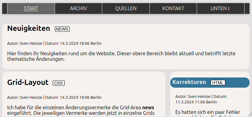 Ansicht der Website mit einem iphone 11 im Querformat. Der Navigator ist am oberen Bildschirmrand fixiert.