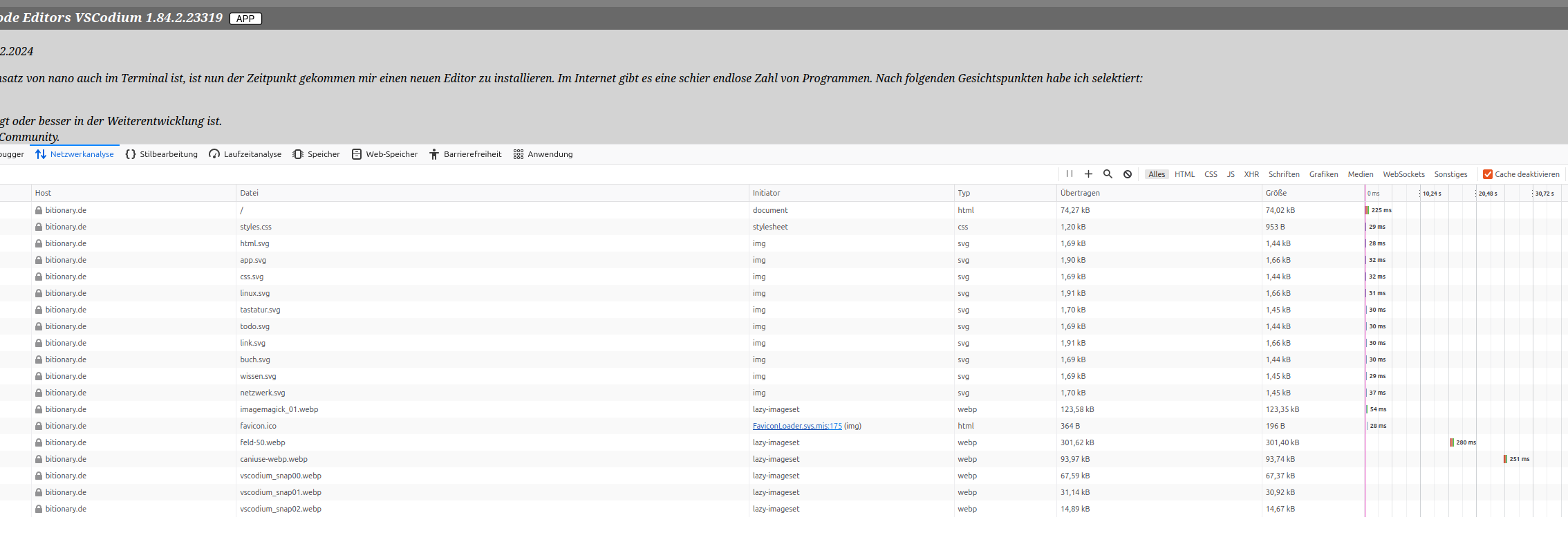 Ein Bild, dass den Netzwerkverkehr im Webbrowser Firefox anzeigt.