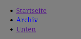 Der erste Navigator oben als ungeordnete Liste