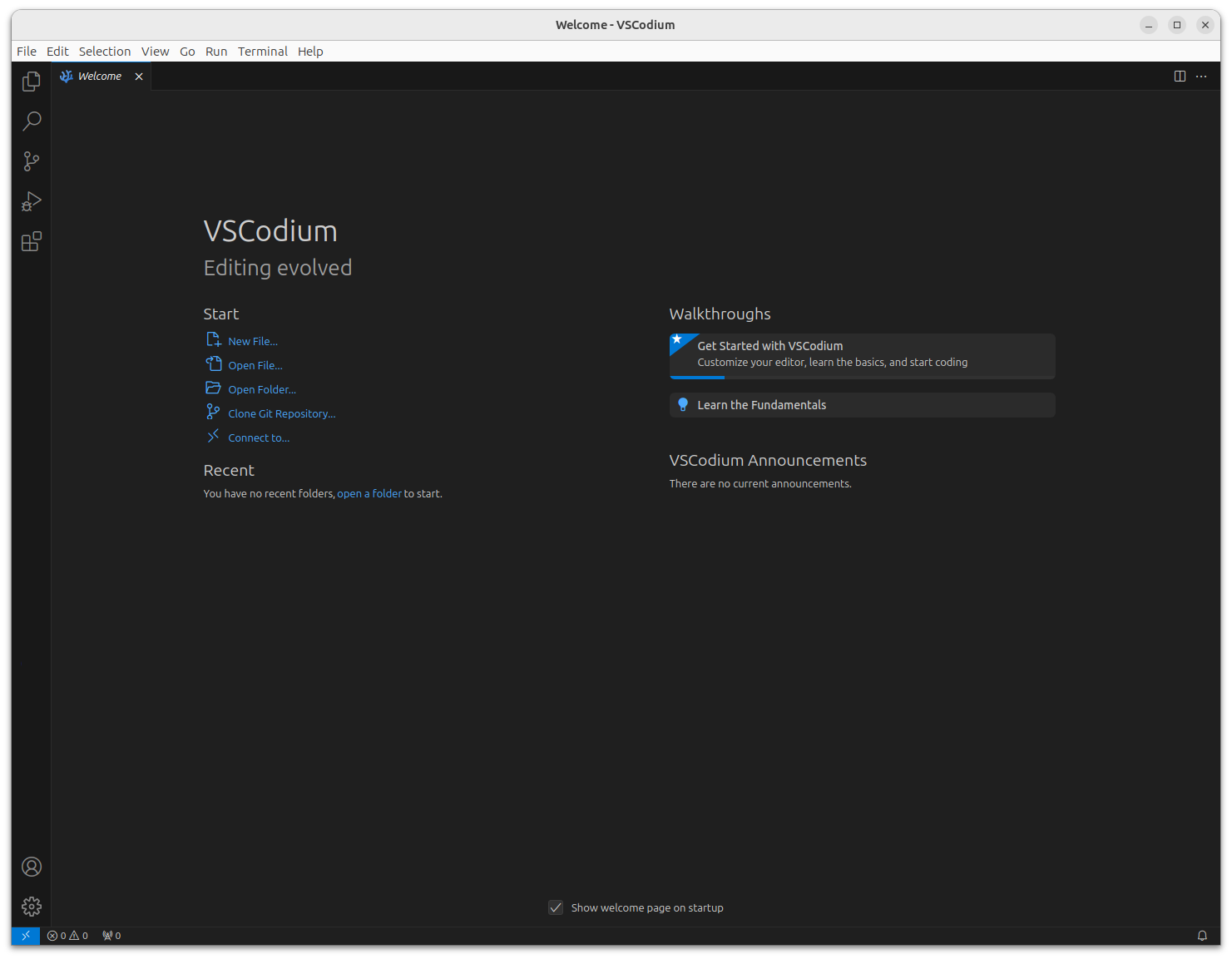 Der erste Start des Editors VSCodium