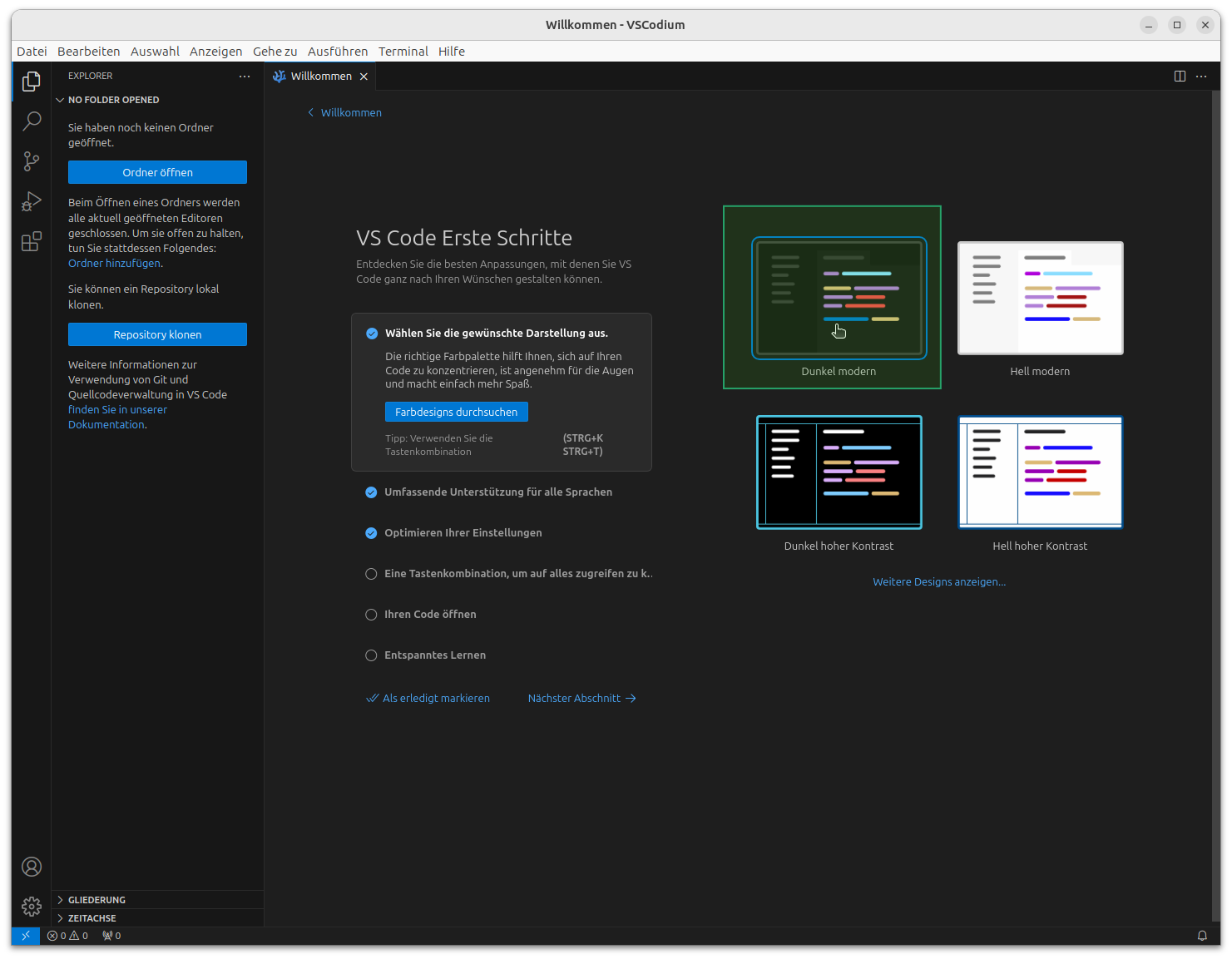 Die ersten Schritte mit dem Editors VSCodium