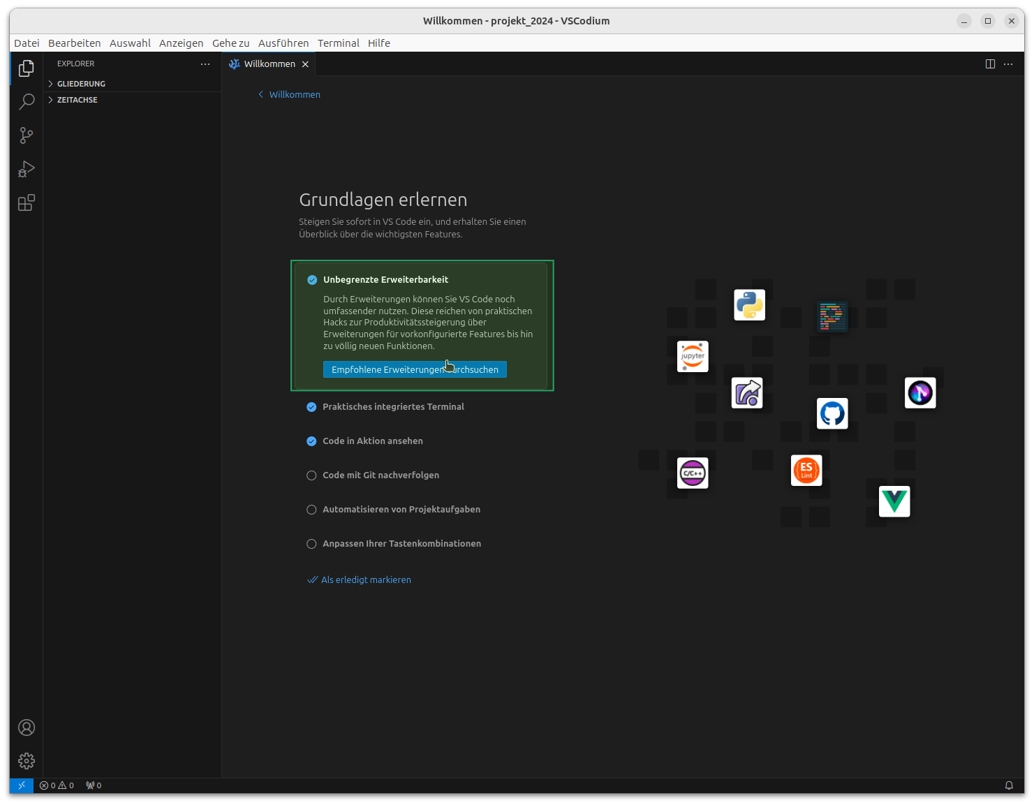 Weiter mit den Grundlagen von VSCodium